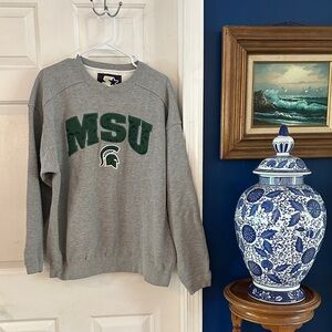 STARTER Gray MSU Michigan State Cotton & Polyester Crewneck Sweatshirt Size L